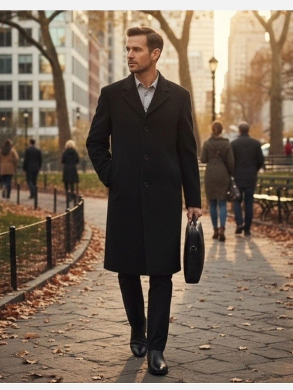 Jos A Bank Black Wool Long Trench Dress Pea Coat  Men's Size 42L